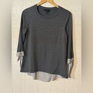 AB Studio-| Gray Striped Hem High Low Top | Size Small